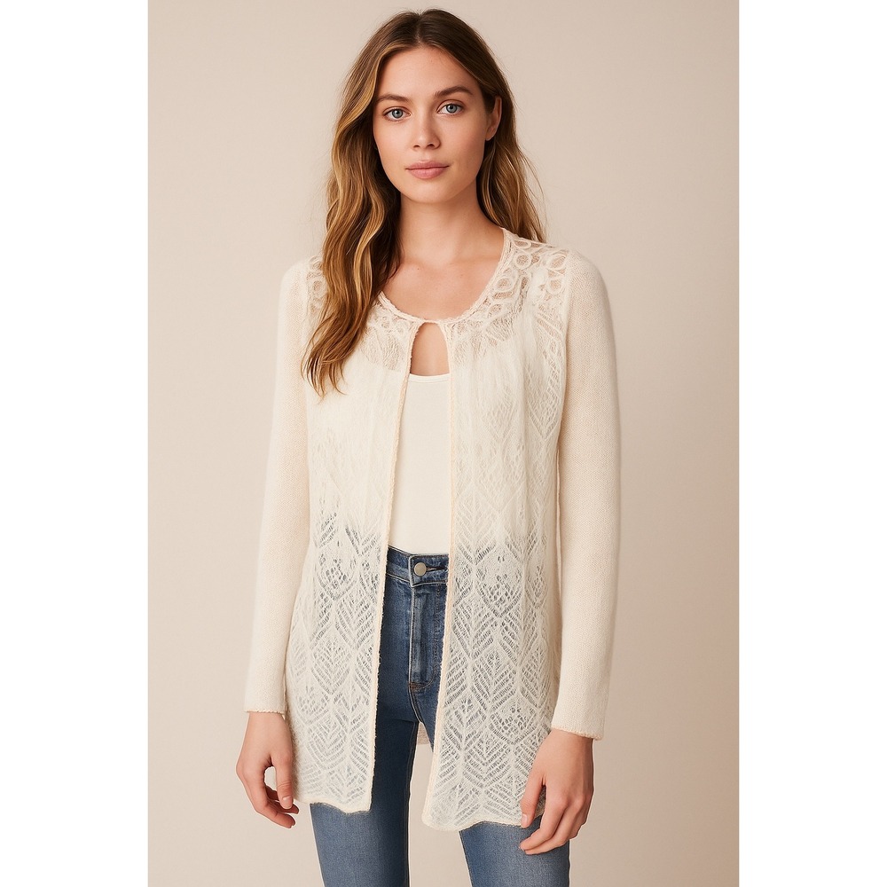 Cottage Fairy Lace Cardigan Bohemian Knit Sweater Duster Dainty Light Wool Blend